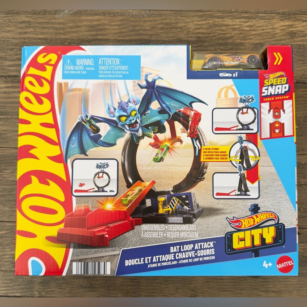 Hot wheels city bat loop attack toy car track set
Includes one toy car